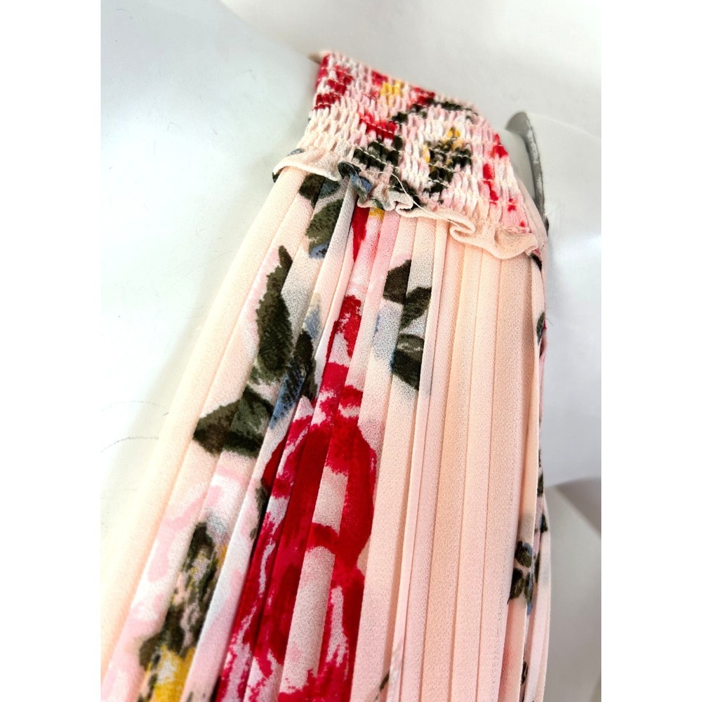 WHBM Maxi Plisse Dress Size 4 Pink Floral Chiffon V-Neck Sleeveless Zip EUC - Picture 7 of 15